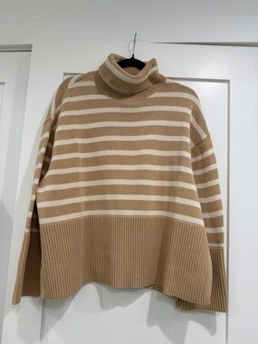 GAP Striped Cowl Neck Sweater in Beige and Cream